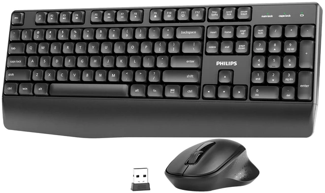 Main image of PHILIPS Wireless Keyboard and Mouse, 2.4GHz Plug & Play Ergonomic Keyboard