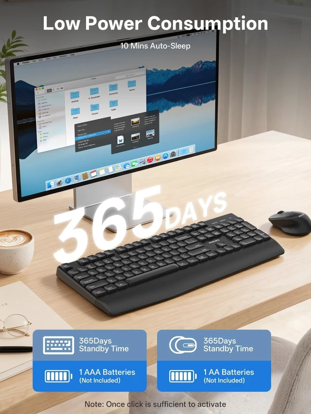 Alt view image 3 of 5 - PHILIPS Wireless Keyboard and Mouse, 2.4GHz Plug & Play Ergonomic Keyboard