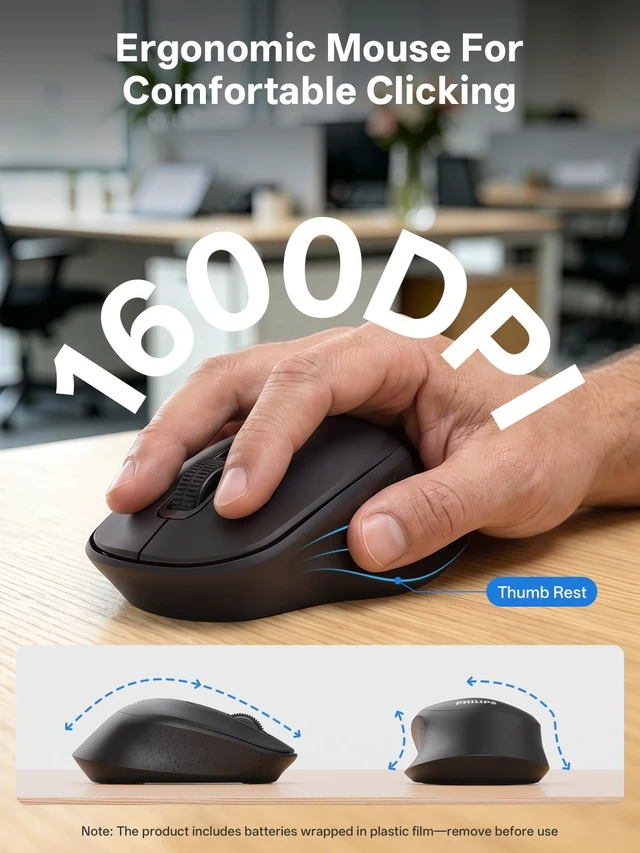 Alt view image 5 of 5 - PHILIPS Wireless Keyboard and Mouse, 2.4GHz Plug & Play Ergonomic Keyboard
