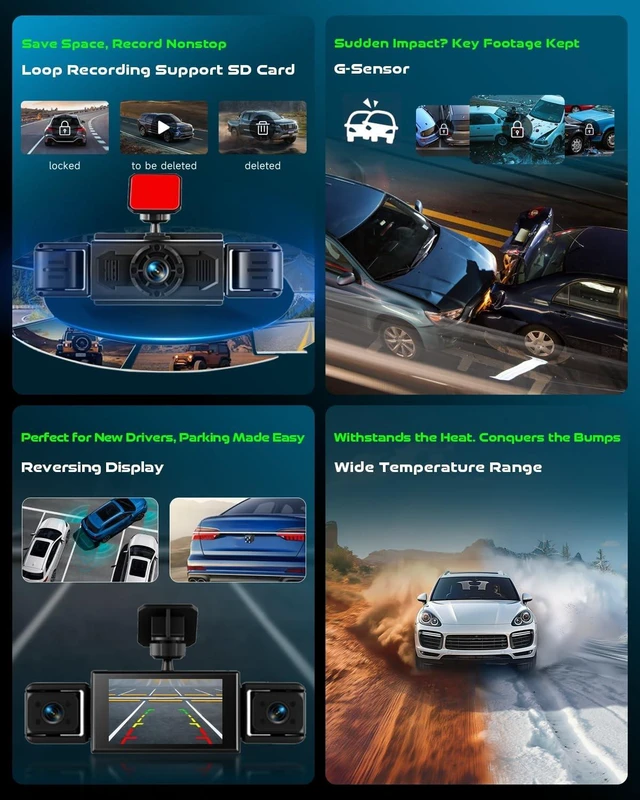 Alt view image 5 of 5 - 4 Channel Dash Cam Front and Rear Inside, 360 Dash Camera for Cars
