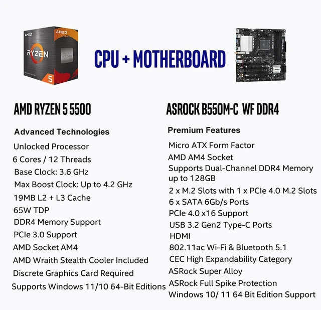 Alt view image 2 of 5 - MICRO CENTER AMD 5500 Processor with ASRock B550M-C WiFi MATX Motherboard