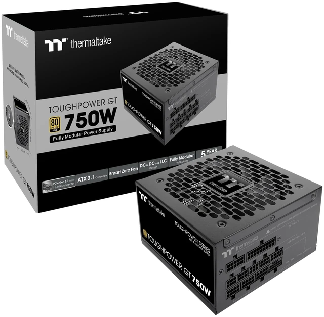 Main image of Thermaltake Toughpower GT 750W ATX 3.1 Standard Power Supply; 80 Plus Gold Efficiency; Smart Zero Fan; Native 300W PCIe 5.1 Connector; PS-TPT-0750FNFAGU-3; 5 Year Warranty