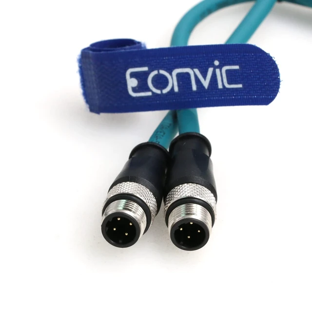 Alt view image 2 of 4 - Eonvic Flexible Gigabit Ethernet Cable M12 D Code 4 Pin to 4 Pin Male Cat5e Shielded Networking Cable for Industrial Camera (15M)