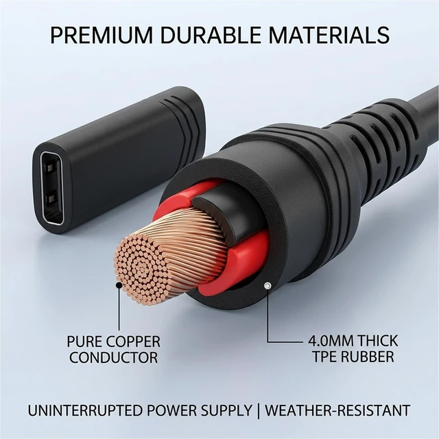 Alt view image 3 of 5 - 32.8ft USB C Extension Cable, Pro-Grade Outdoor Type C Power Cord (-50 to 120), Straight/90 Degree Extender for Solar Panel, Stick Up Cam, Mag-Safe Charger & Security System