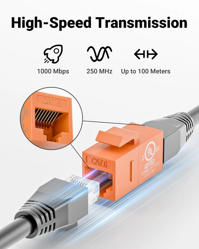 Alt view image 3 of 5 - VCE UL Listed CAT6 Keystone Coupler PoE, Orange, 25-Pack