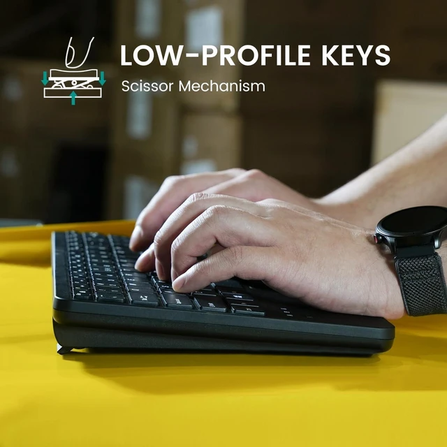 Alt view image 3 of 5 - Perixx PERIBOARD-725 Wireless Keyboard with Touchpad, Multi-Device Connection via 2.4G & Bluetooth, Silent Scissor Keys, Compact 11.18x7.17x1.1 Inches, US English