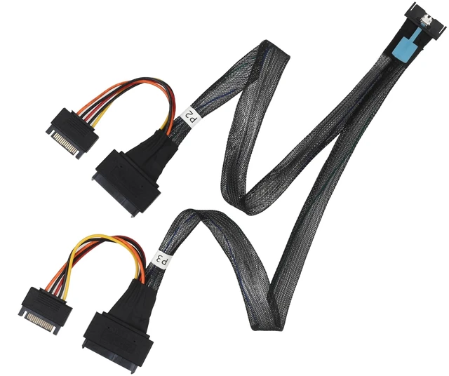 Main image of MCIO 8I (SFF-TA-1016) to 2x U.2 SFF-8639 NVME SSD Cable, PCIe Gen5, 0.5m