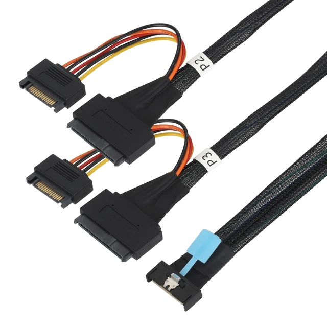 Alt view image 3 of 5 - MCIO 8I (SFF-TA-1016) to 2x U.2 SFF-8639 NVME SSD Cable, PCIe Gen5, 0.5m