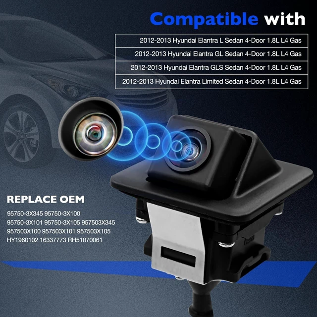 Alt view image 2 of 5 - Backup Camera Compatible with 2012 2013 Hyundai Elantra L GL GLS 1.8L L4, Safety Reversing Parking Assist Cameras, Replace 95750-3X345 957503X105 957503X100 Rear Camera