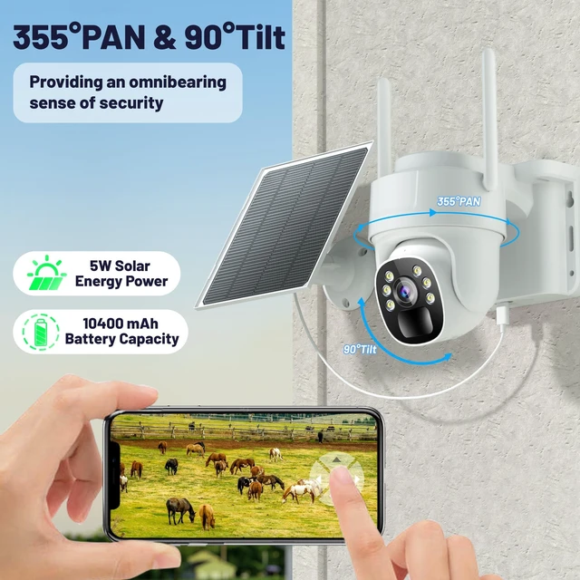 Alt view image 4 of 5 - KKB 4G LTE Cellular Security Camera, No WiFi Security Camera Outdoor Built-in SIM Card and 64GB SD Card, Solar Powered, 2K Wireless Cam Color Night Vision, PIR Motion Sensor, PTZ 355 View, 2 Wa