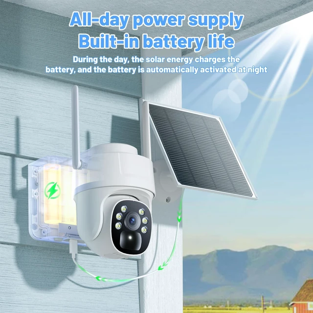 Alt view image 5 of 5 - KKB 4G LTE Cellular Security Camera, No WiFi Security Camera Outdoor Built-in SIM Card and 64GB SD Card, Solar Powered, 2K Wireless Cam Color Night Vision, PIR Motion Sensor, PTZ 355 View, 2 Wa