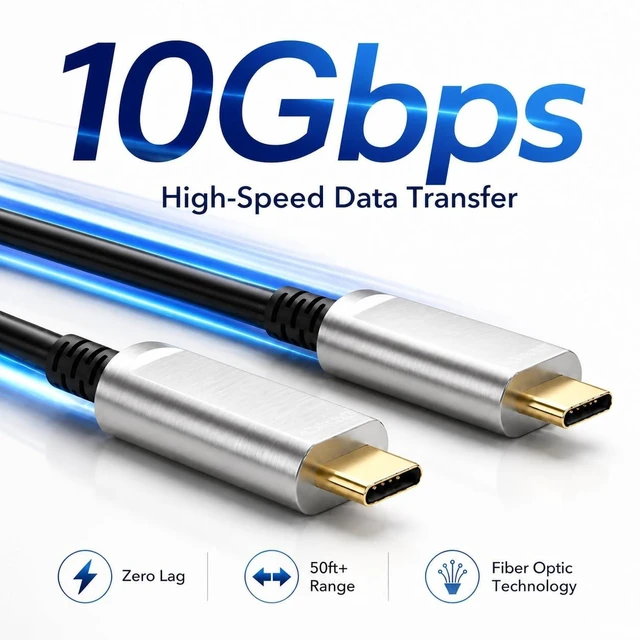 Alt view image 2 of 5 - DWLCWY USB C to USB C Fiber Optic Cable 50FT (Silver)