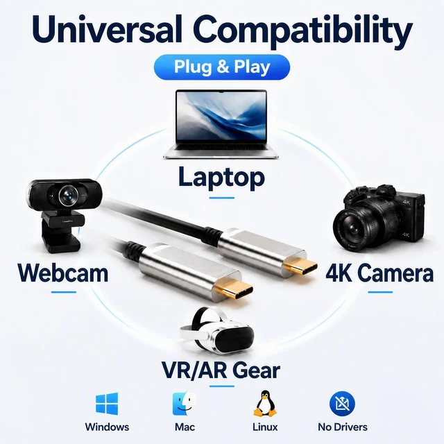 Alt view image 4 of 5 - DWLCWY USB C to USB C Fiber Optic Cable 50FT (Silver)