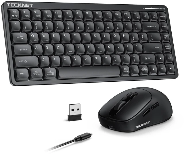 Main image of TECKNET Compact Wireless Keyboard and Mouse Combo, 3-Mode Rechargeable