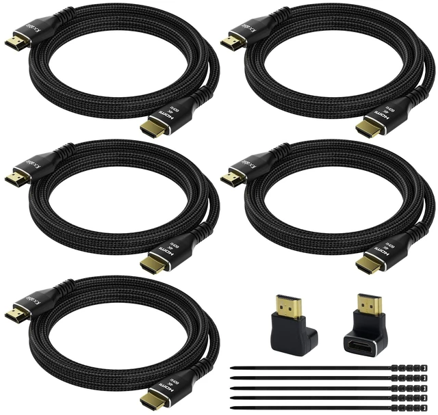 Main image of 4K HDMI Cable 4 Feet (5 Pack), Ultra HD HDMI 2.0 Cable, Nylon Braided & Gold-Plated Connectors, 4K @ 60Hz, 2K ,1080P, HDCP 2.2, ARC, Bulk HDMI Cables for Laptop, Monitors, HDTV, PS5, Xbox One & More
