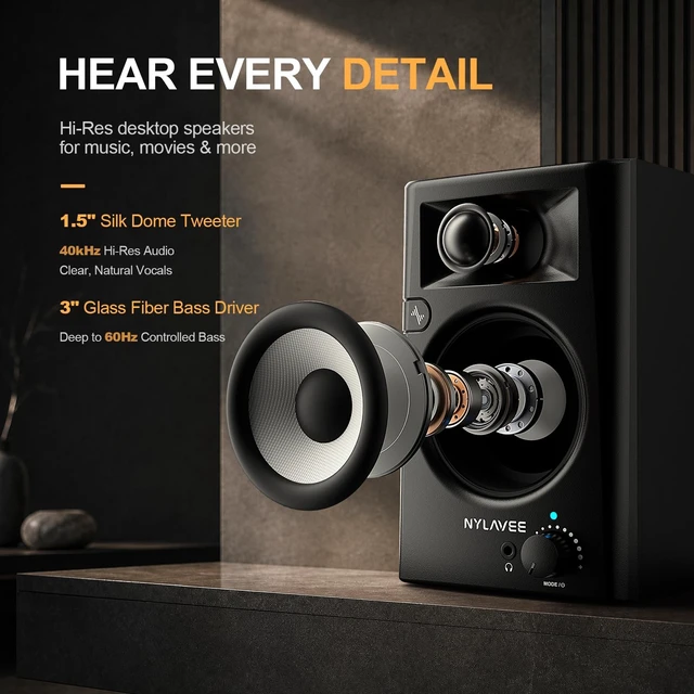 Alt view image 3 of 5 - Nylavee Computer Speakers for Desktop PC, Hi-Res Desktop Speakers with LDAC