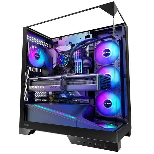 Main image of Okinos Aqua 93, ATX PC Case, Tempered Glass Top & Front & Side Panel, 2 120mm ARGB PWM Fan Pre-Installed, Support 360mm Radiator, Back-Connect Motherboard Compatible, Type C Port, Gaming PC Case ATX