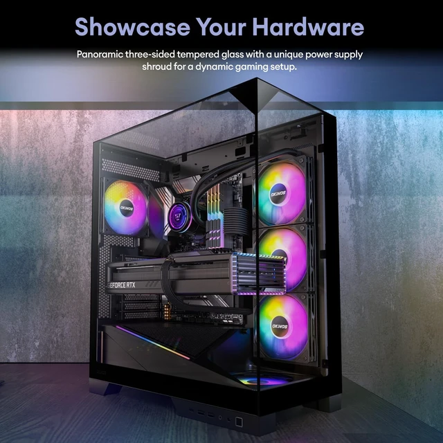 Alt view image 2 of 5 - Okinos Aqua 93, ATX PC Case, Tempered Glass Top & Front & Side Panel, 2 120mm ARGB PWM Fan Pre-Installed, Support 360mm Radiator, Back-Connect Motherboard Compatible, Type C Port, Gaming PC Case ATX