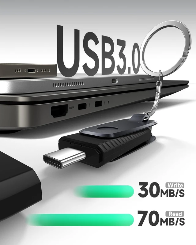 Alt view image 3 of 5 - MOSDART 128GB USB C and A 3.1 Dual Flash Drive with Keychain, Black