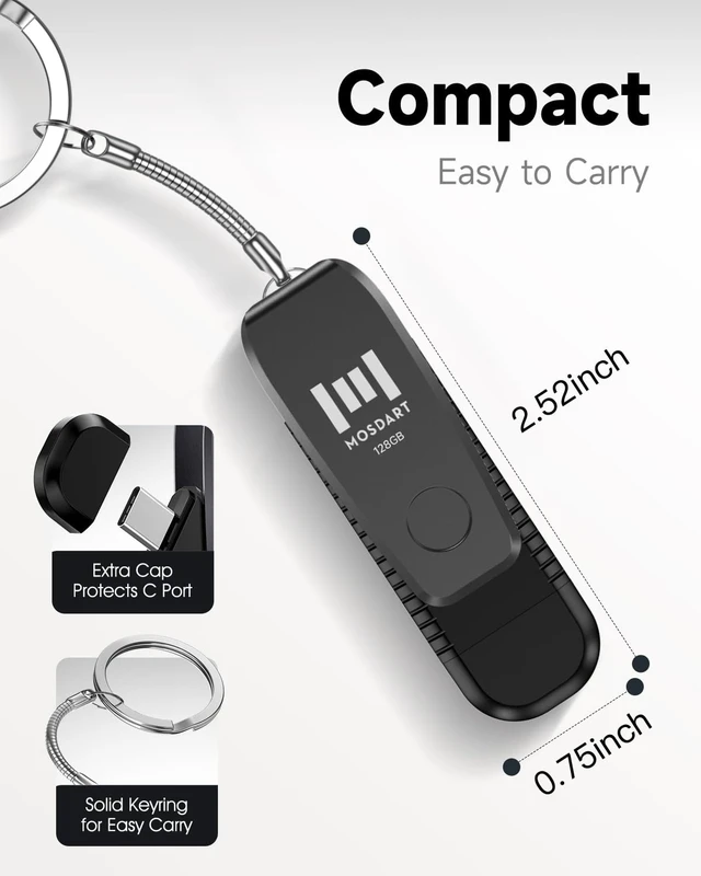 Alt view image 5 of 5 - MOSDART 128GB USB C and A 3.1 Dual Flash Drive with Keychain, Black