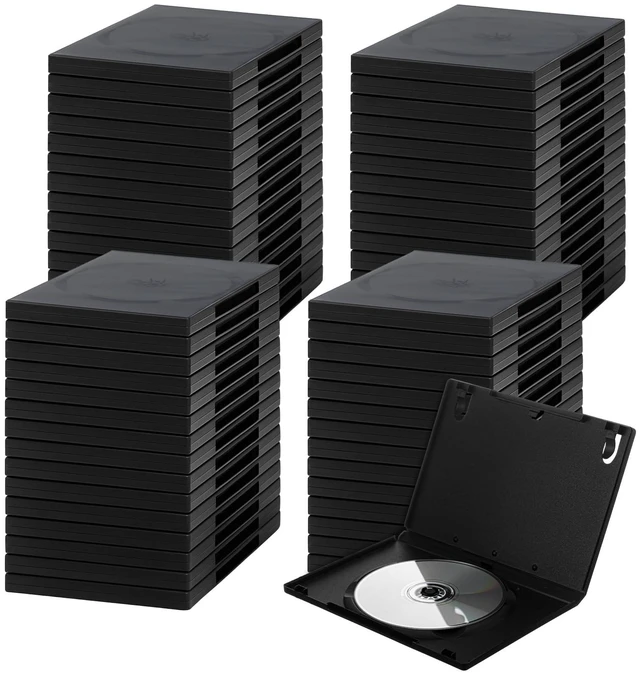 Main image of BrightRow 100 Pack 14mm Black DVD Cases with Clear Sleeve for Cd Storage