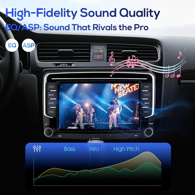 Alt view image 4 of 5 - Haudio 7 inch Double Din Car Stereo,for 2009-2012 VW Golf/Touran/Tiguan/Magotan/Passat/Scirocco^^Skoda Car,Wireless Apple Carplay & Android Auto, Bluetooth,SWC,Mirror Link,AUX,FM Car Radio Rece
