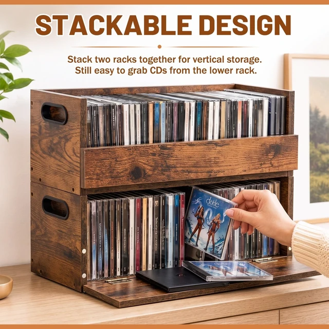 Alt view image 4 of 5 - CroBlissful 2 Set Wooden CD Storage Box, Holds 72 CDs (36 Each)