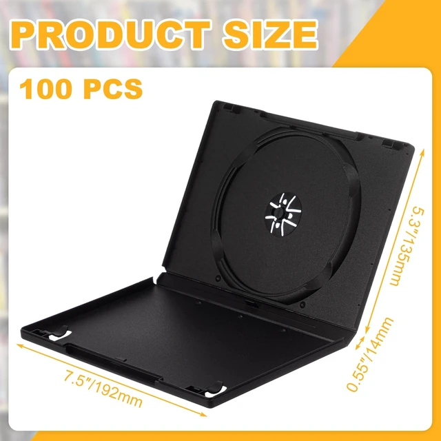 Alt view image 2 of 5 - BrightRow 100 Pack 14mm Black DVD Cases with Clear Sleeve for Cd Storage