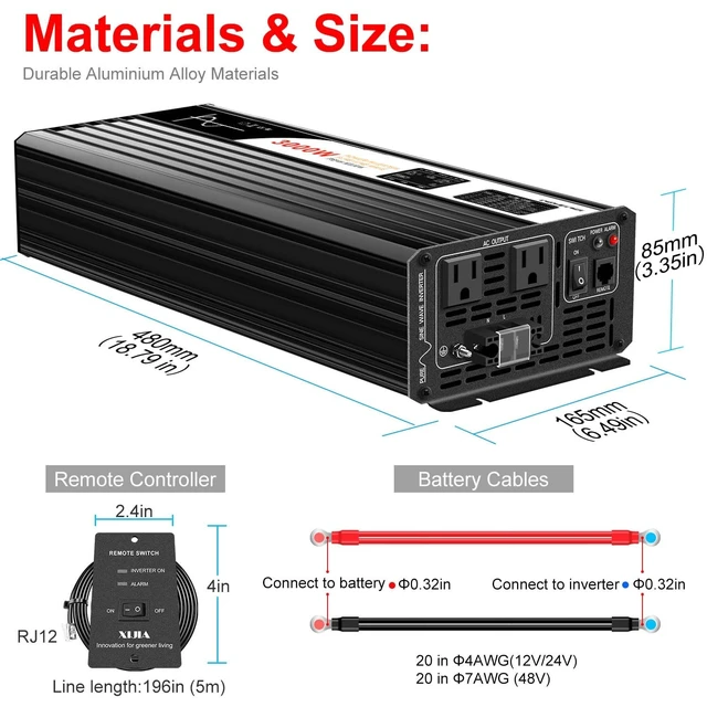 Alt view image 4 of 5 - Xijia 3000W Pure Sine Wave Inverter 48V DC to 120V AC Converter for Home, RV, Truck, Off-Grid Solar Power 110V with Smart Bluetooth App Remote Control,Surge 6000W