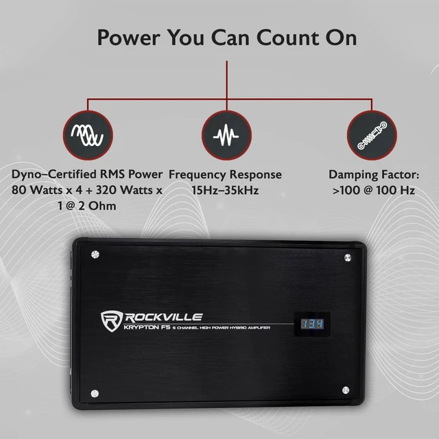 Alt view image 2 of 5 - Rockville Krypton F5 5 Channel Car Amplifier, 3200W Peak / 800W RMS