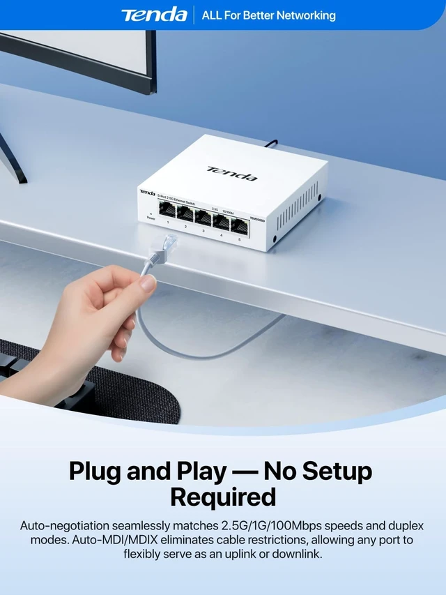Alt view image 4 of 5 - Tenda 5 Port 2.5G Network Switch, Unmanaged Desktop 2.5Gb Ethernet Splitter
