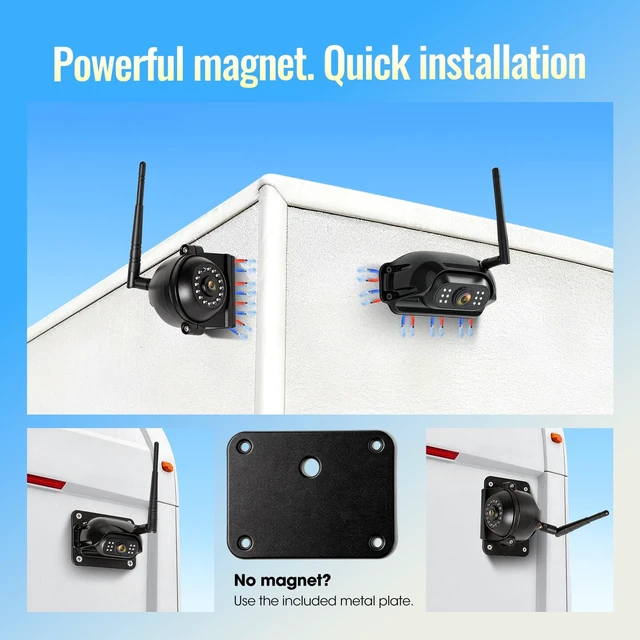 Alt view image 4 of 5 - WOOCARTY 10.1" - 3 Magnetic Wireless RV Backup Camera System, 1080P DVR Touchscreen Rear Side Cameras for Monitoring, Compatible with Furrion Pre-Wired Plug, Night Vision Camera for Trailer Tru