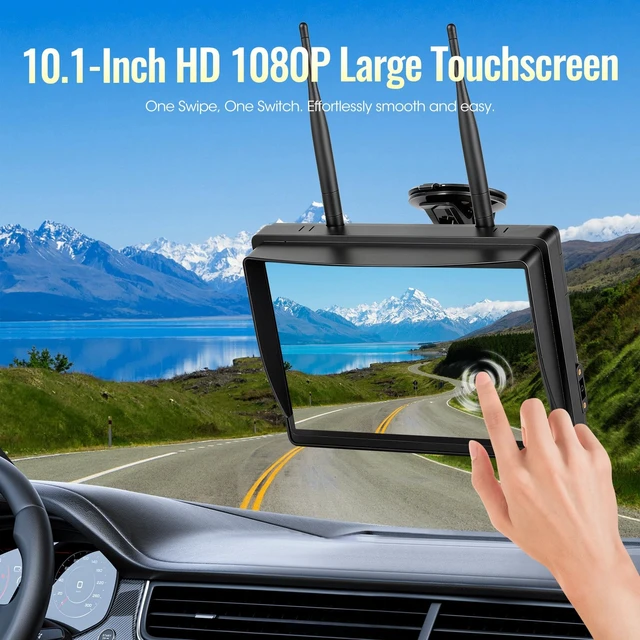 Alt view image 2 of 5 - WOOCARTY 10.1" - 3 Magnetic Wireless RV Backup Camera System, 1080P DVR Touchscreen Rear Side Cameras for Monitoring, Compatible with Furrion Pre-Wired Plug, Night Vision Camera for Trailer Tru