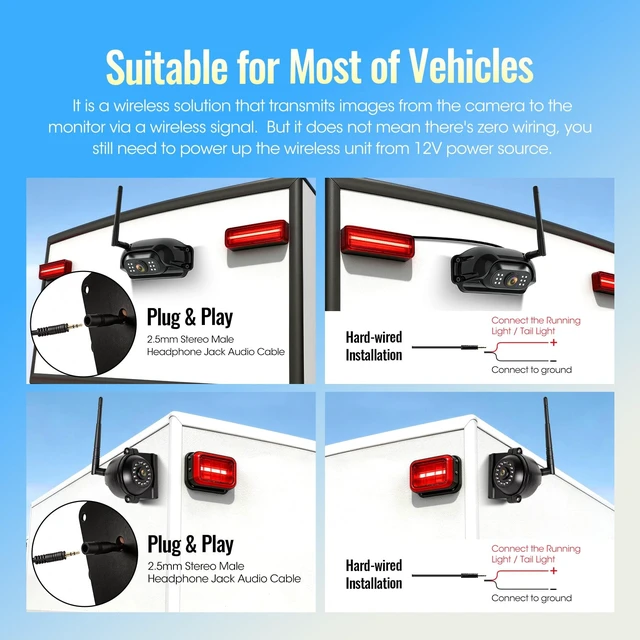Alt view image 3 of 5 - WOOCARTY 10.1" - 3 Magnetic Wireless RV Backup Camera System, 1080P DVR Touchscreen Rear Side Cameras for Monitoring, Compatible with Furrion Pre-Wired Plug, Night Vision Camera for Trailer Tru