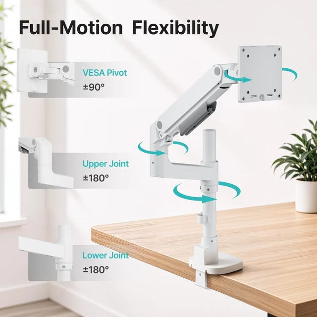 Alt view image 5 of 5 - Single Monitor Arm for 17"-49" Monitors, 44 lbs, VESA 75/100, White