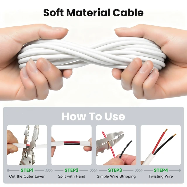 Alt view image 5 of 5 - BAHIWOM White Speaker Wire 16 Gauge 100FT CL2 Rated CCA Speaker Cable