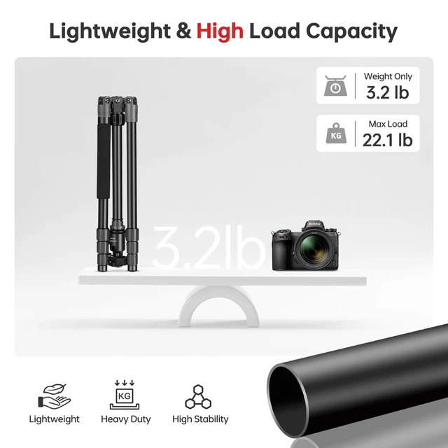 Alt view image 2 of 5 - TONYBOO 61.5" Camera Tripod, Aluminum Tripod Monopod with Arca Swiss Ball Head, Heavy Duty Lightweight Reversible Travel Tripod for DSLR Mirrorless Camcorders Phone, Max Load 22 lbs