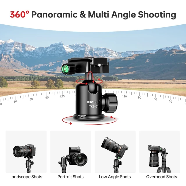 Alt view image 3 of 5 - TONYBOO 61.5" Camera Tripod, Aluminum Tripod Monopod with Arca Swiss Ball Head, Heavy Duty Lightweight Reversible Travel Tripod for DSLR Mirrorless Camcorders Phone, Max Load 22 lbs