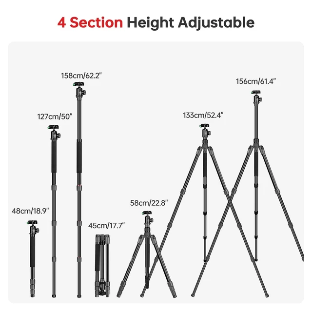 Alt view image 4 of 5 - TONYBOO 61.5" Camera Tripod, Aluminum Tripod Monopod with Arca Swiss Ball Head, Heavy Duty Lightweight Reversible Travel Tripod for DSLR Mirrorless Camcorders Phone, Max Load 22 lbs