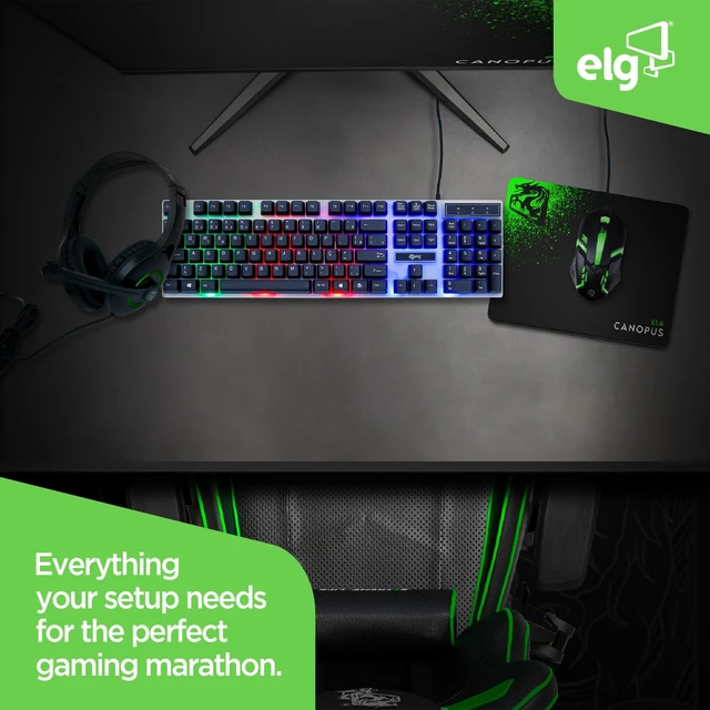 Alt view image 5 of 5 - ELG Gaming Combo 4-in-1 Keyboard, Mouse, Over-Ear Headset, Mousepad, LED Backlit, Membrane, Anti-Ghosting, 1200 DPI, Wired, 3.5mm, PC/Laptop, Black