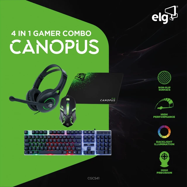 Alt view image 2 of 5 - ELG Gaming Combo 4-in-1 Keyboard, Mouse, Over-Ear Headset, Mousepad, LED Backlit, Membrane, Anti-Ghosting, 1200 DPI, Wired, 3.5mm, PC/Laptop, Black