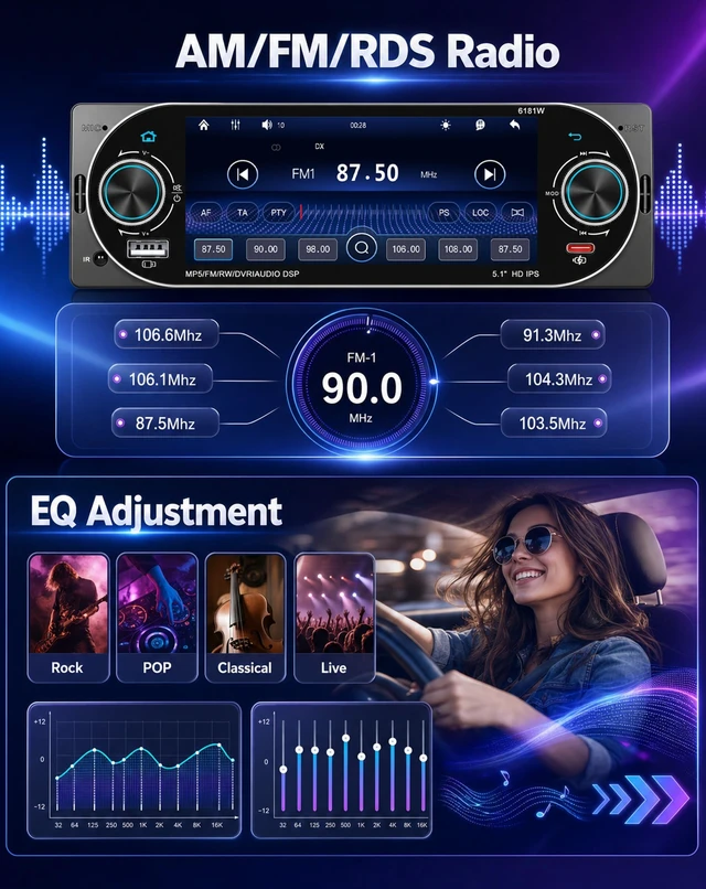 Alt view image 3 of 5 - Driauto Car Stereo Single Din Wireless CarPlay & Android Auto- MP5 Player