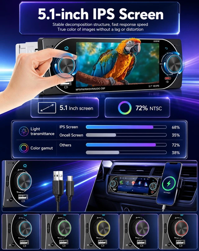 Alt view image 4 of 5 - Driauto Car Stereo Single Din Wireless CarPlay & Android Auto- MP5 Player