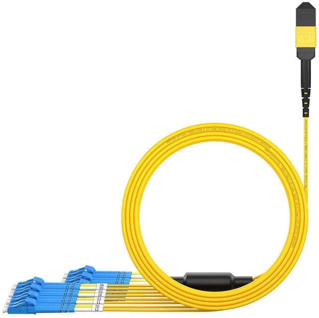 Main image of AMPCOM MPO to LC Breakout Cable 9/125m Singlemode OS1/OS2(24 Fiber,MPO to LC, Type B, LSZH/Riser, UPC, Yellow) 2m (6ft)