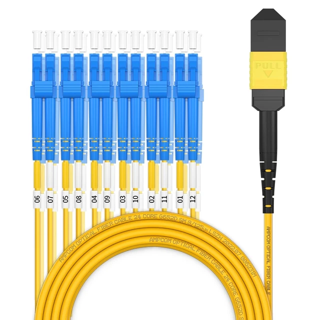 Alt view image 2 of 5 - AMPCOM MPO to LC Breakout Cable 9/125m Singlemode OS1/OS2(24 Fiber,MPO to LC, Type B, LSZH/Riser, UPC, Yellow) 2m (6ft)