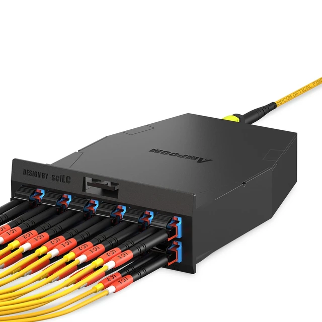 Alt view image 4 of 5 - AMPCOM MPO to LC Breakout Cable 9/125m Singlemode OS1/OS2(24 Fiber,MPO to LC, Type B, LSZH/Riser, UPC, Yellow) 2m (6ft)