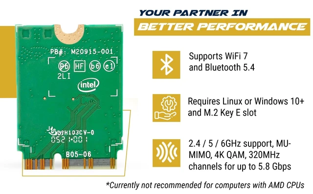 Alt view image 3 of 5 - HighZer0 Electronics BE200 WiFi 7 Card ^^ M.2 PCIe WiFi Card ^^ Tri-Band 2.4/5/6 GHz ^^ Up to 5.8 Gbps ^^ Gaming WiFi Card for PC ^^ Supports Bluetooth 5.4 & Intel PCs with Windows 10/11 ^^ BE200N