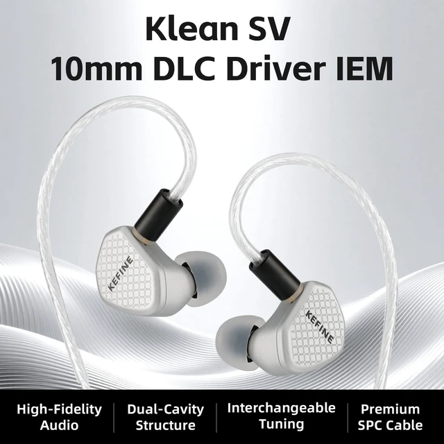 Alt view image 2 of 5 - Kefine Klean SV Hi-Fi in Ear Monitor, Wired Gaming Earbuds, 10mm DLC Diaphragm Dynamic Driver, Wired Earphones, Interchangeable Nozzles, HiFi IEM for Audiophile, Musician&Gaming(Silver, 3.5mm Mic)