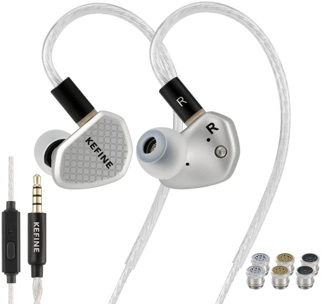 Main image of Kefine Klean SV Hi-Fi in Ear Monitor, Wired Gaming Earbuds, 10mm DLC Diaphragm Dynamic Driver, Wired Earphones, Interchangeable Nozzles, HiFi IEM for Audiophile, Musician&Gaming(Silver, 3.5mm Mic)