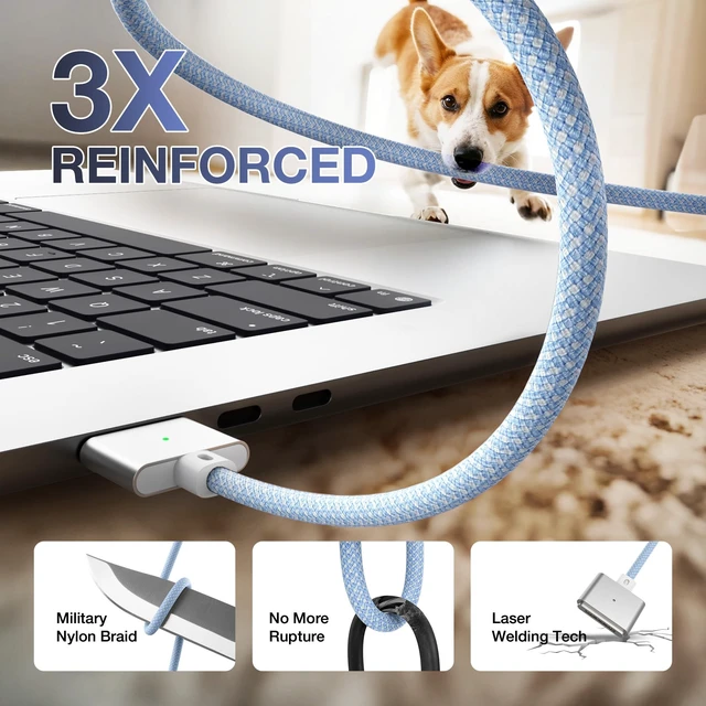 Alt view image 4 of 5 - Hugener Magnetic 3 Cable USB-C 6.6FT for MacBook Air Pro Charger, L-Blue